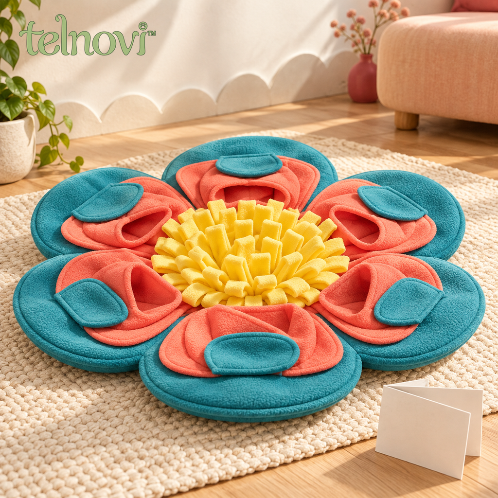telnovi™ PetalPatch Dog Snuffle Mat, Flower-Shaped Treat Foraging Activity with Layered Pockets, Washable, 22-Inch