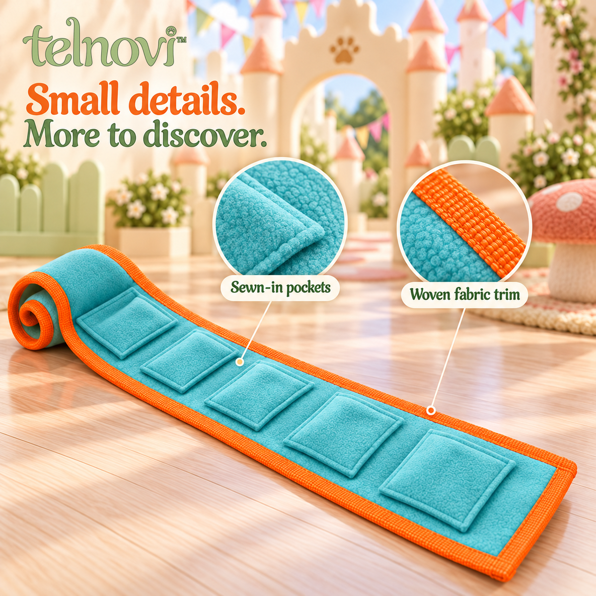 telnovi™ RollQuest Dog Treat Search Toy, Roll-Up Snuffle Strip with Hidden Food Pockets, Washable Enrichment Toy, 30-Inch