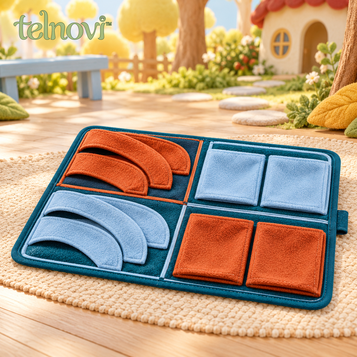 telnovi™ FoldTrail Portable Dog Snuffle Mat, Foldable Treat Search Activity with Pockets and Fabric Flaps, 18 × 14 Inches
