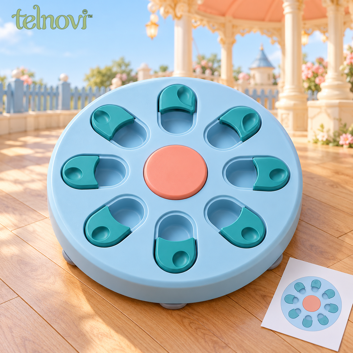 telnovi™ SlideArc Dog Puzzle Feeder, Interactive Treat Search Board with Captive Sliding Covers, Non-Slip Feet, 11.5-Inch