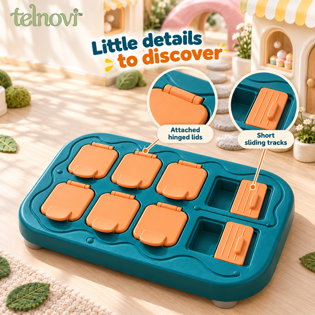 telnovi™ FlipRoute Dog Treat Puzzle, Lift-and-Slide Interactive Food Game with Attached Lids, 12 × 9 Inches