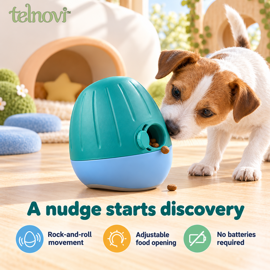 telnovi™ WobblePebble Dog Treat Dispenser, Adjustable Rolling Food Puzzle with Twist-Open Base, 5.5-Inch