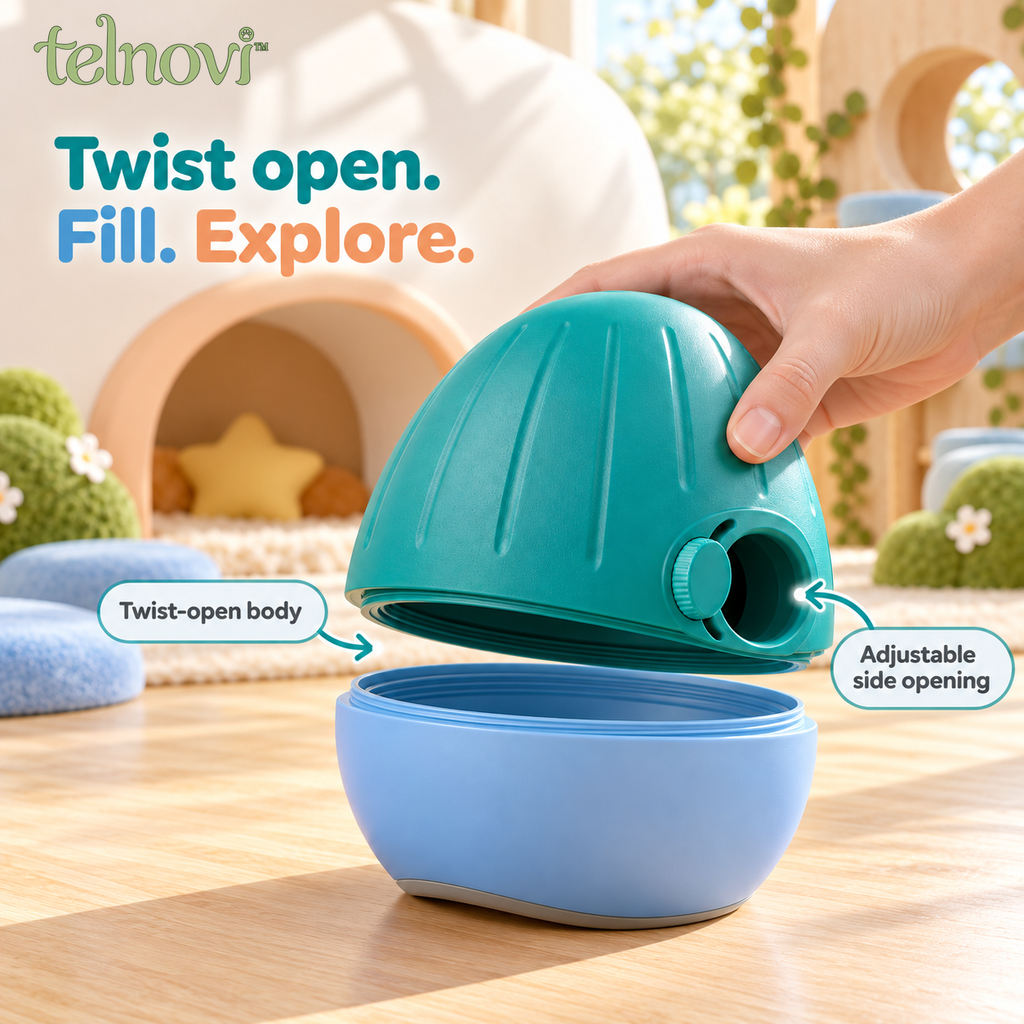 telnovi™ WobblePebble Dog Treat Dispenser, Adjustable Rolling Food Puzzle with Twist-Open Base, 5.5-Inch