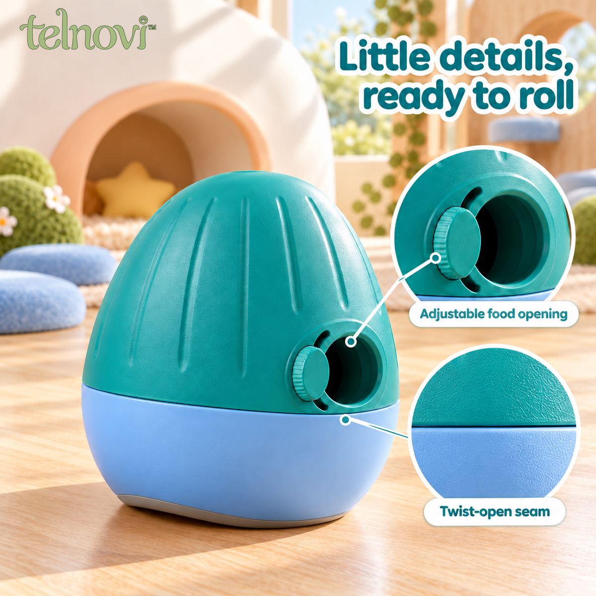 telnovi™ WobblePebble Dog Treat Dispenser, Adjustable Rolling Food Puzzle with Twist-Open Base, 5.5-Inch