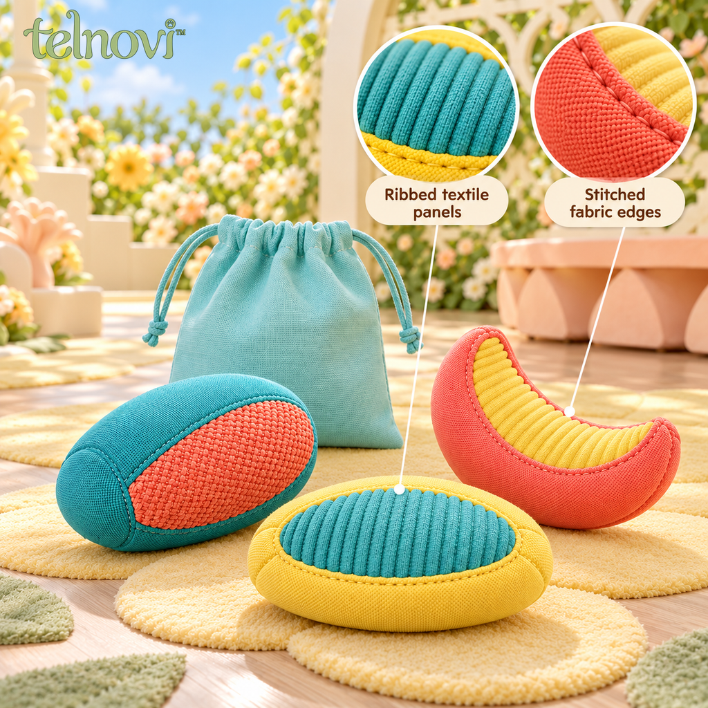 telnovi™ SkipPod Cat Chase Toy Set, Three Textured Floor Toys for Batting, Tossing & Pouncing