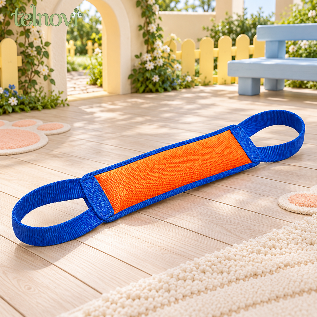 telnovi™ DuoLoop Dog Tug Toy, Double-Handle Interactive Pull Toy with Woven Grip, 18-Inch