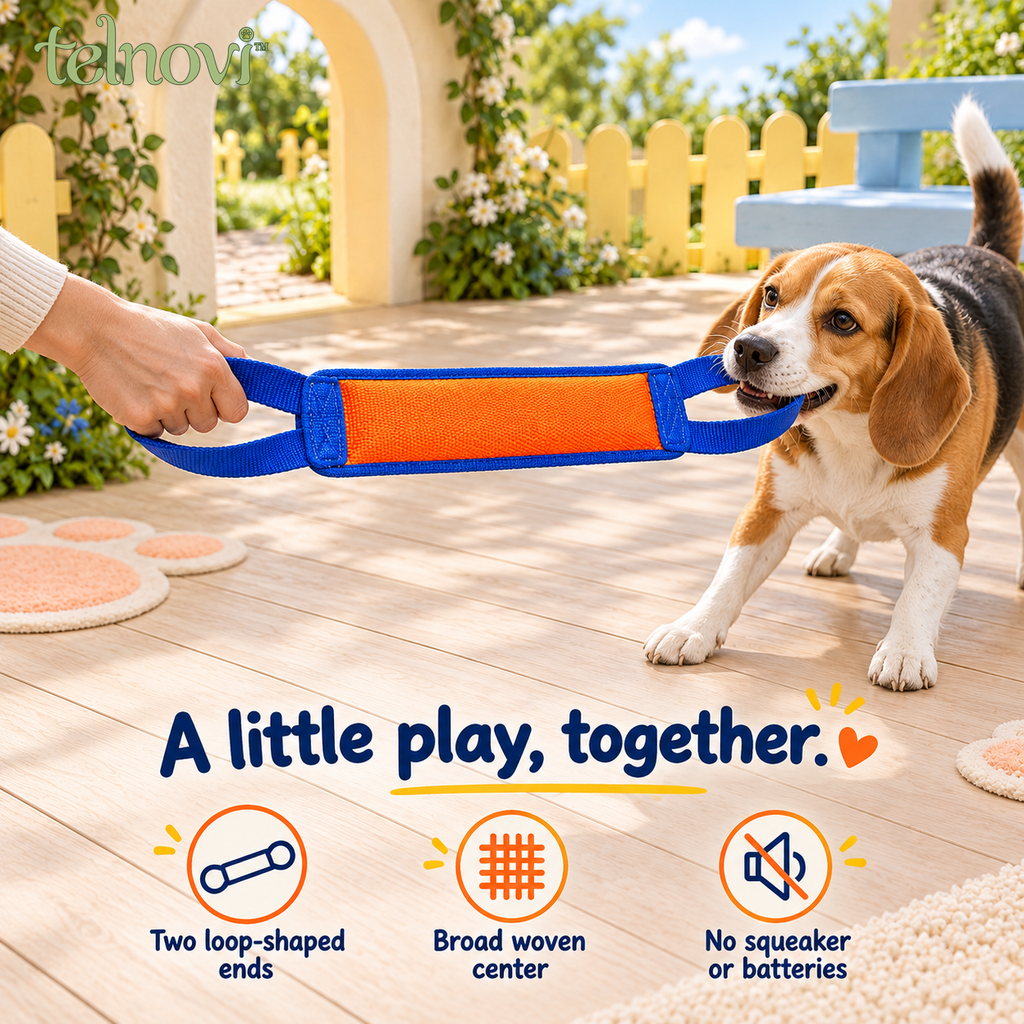 telnovi™ DuoLoop Dog Tug Toy, Double-Handle Interactive Pull Toy with Woven Grip, 18-Inch
