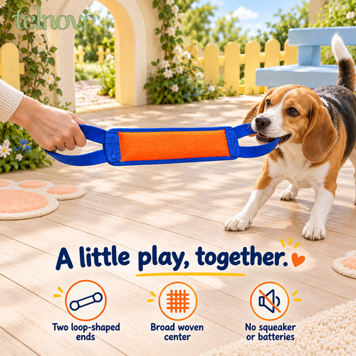 telnovi™ DuoLoop Dog Tug Toy, Double-Handle Interactive Pull Toy with Woven Grip, 18-Inch