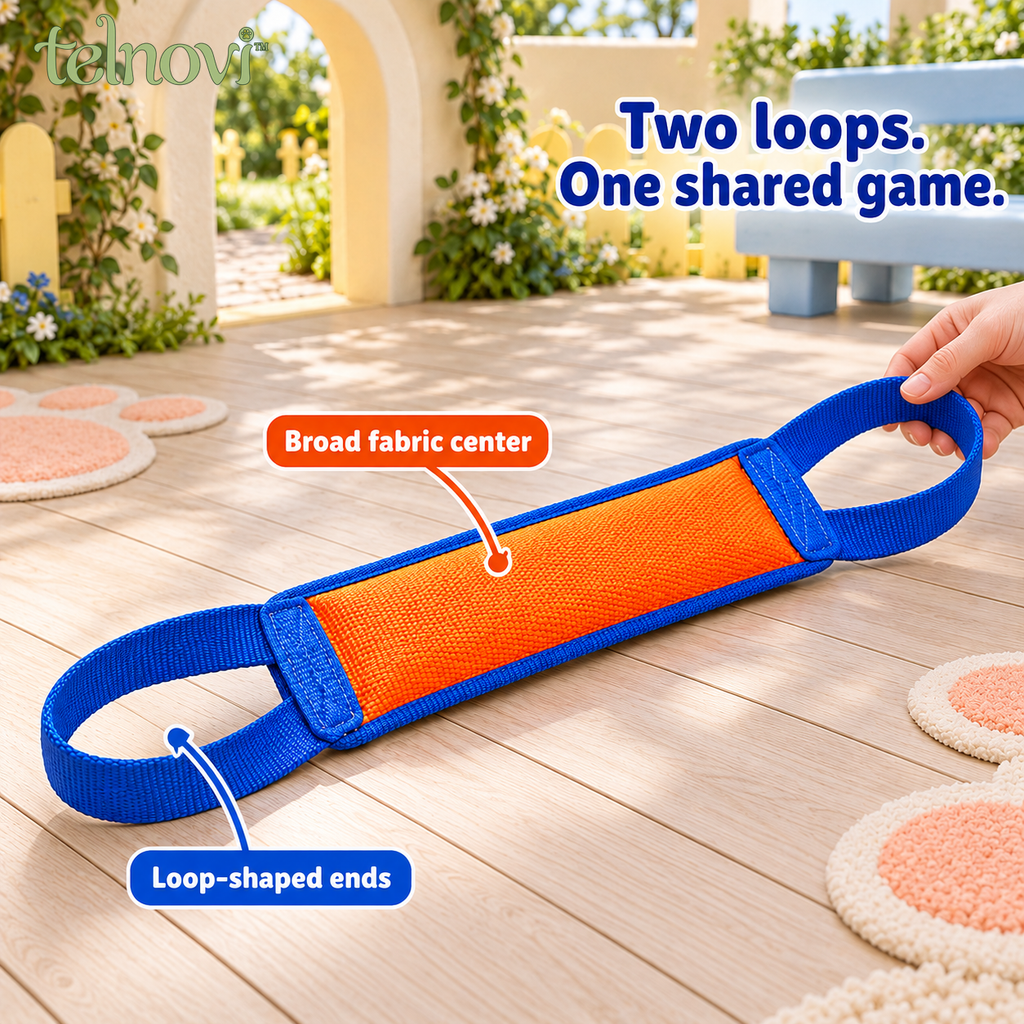 telnovi™ DuoLoop Dog Tug Toy, Double-Handle Interactive Pull Toy with Woven Grip, 18-Inch