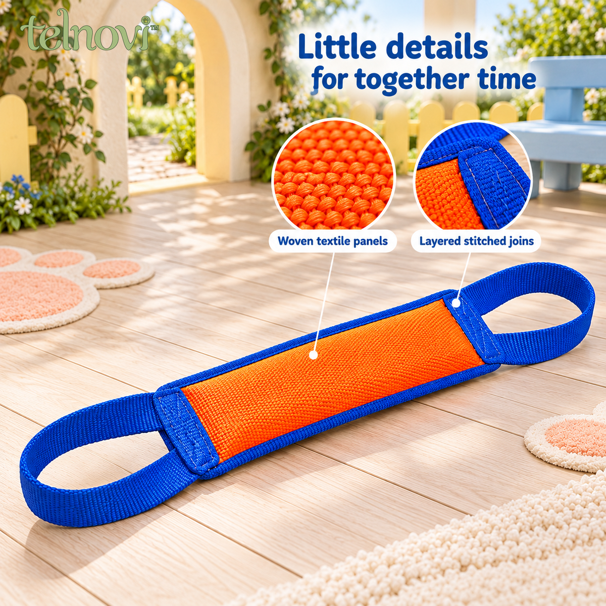 telnovi™ DuoLoop Dog Tug Toy, Double-Handle Interactive Pull Toy with Woven Grip, 18-Inch