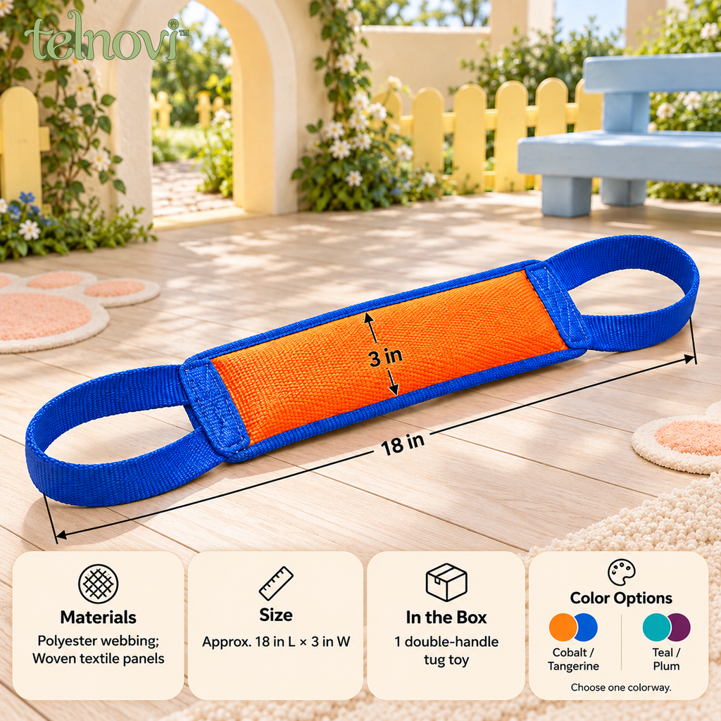 telnovi™ DuoLoop Dog Tug Toy, Double-Handle Interactive Pull Toy with Woven Grip, 18-Inch