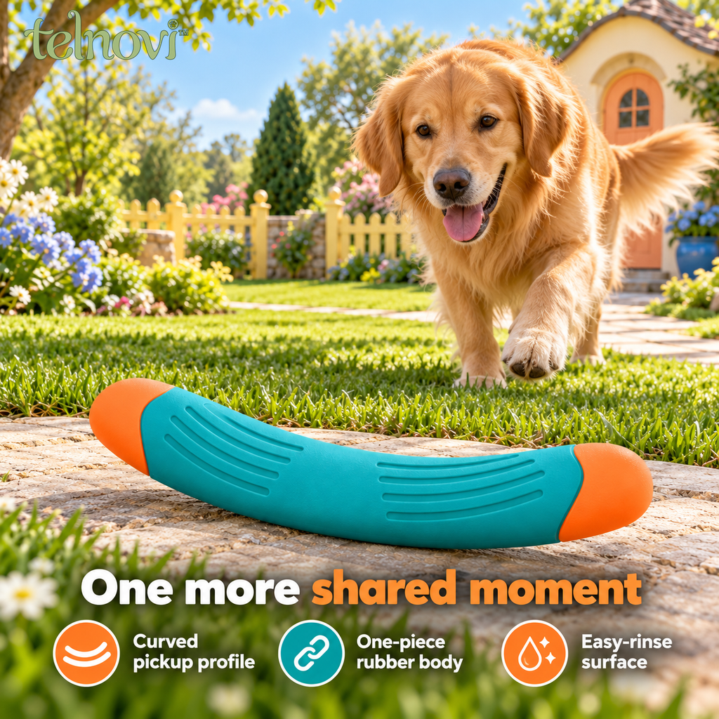 telnovi™ FetchArc Dog Retrieve Toy, Textured Rubber Fetch Baton for Interactive Outdoor Play, 10-Inch