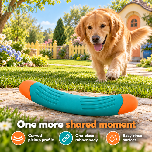 telnovi™ FetchArc Dog Retrieve Toy, Textured Rubber Fetch Baton for Interactive Outdoor Play, 10-Inch