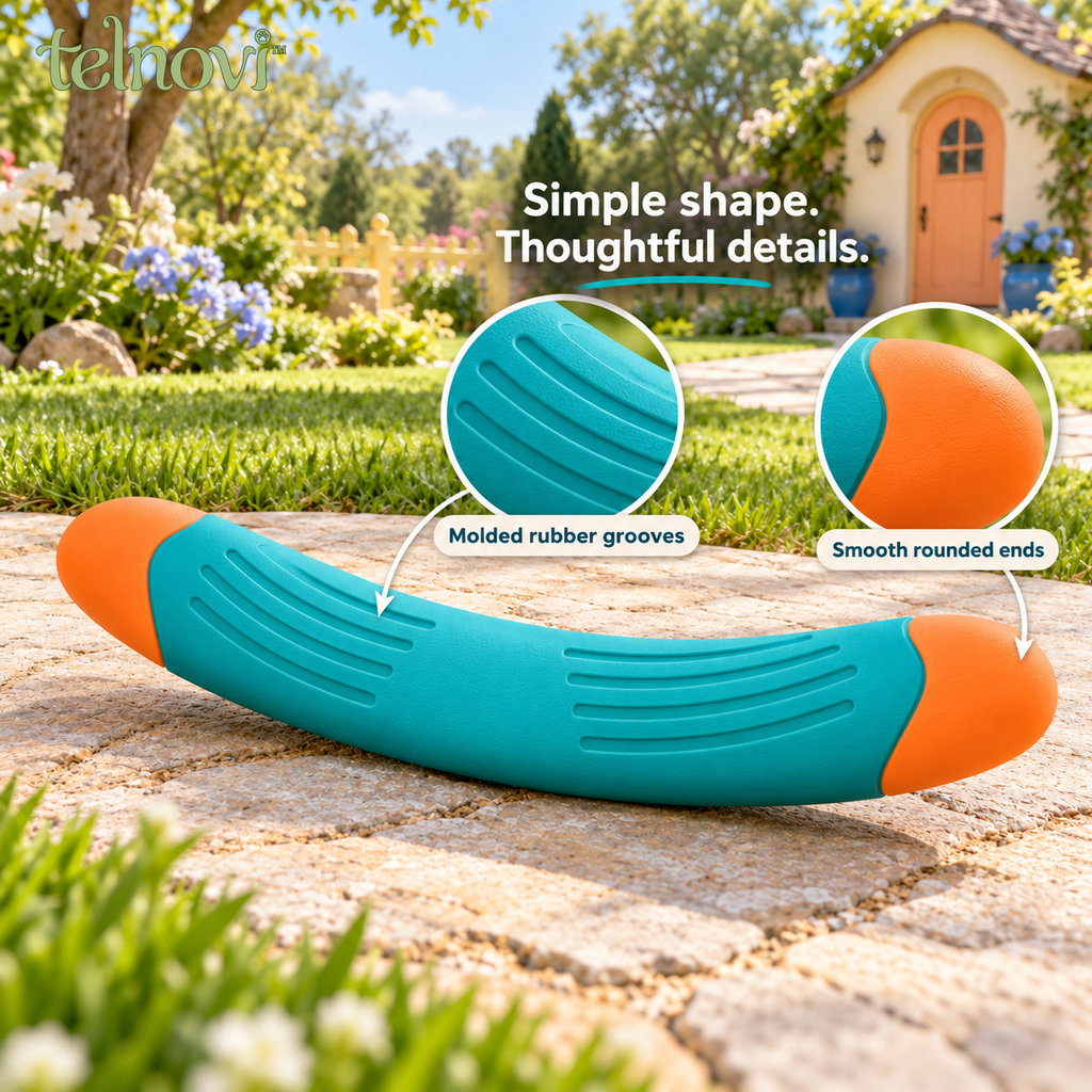 telnovi™ FetchArc Dog Retrieve Toy, Textured Rubber Fetch Baton for Interactive Outdoor Play, 10-Inch