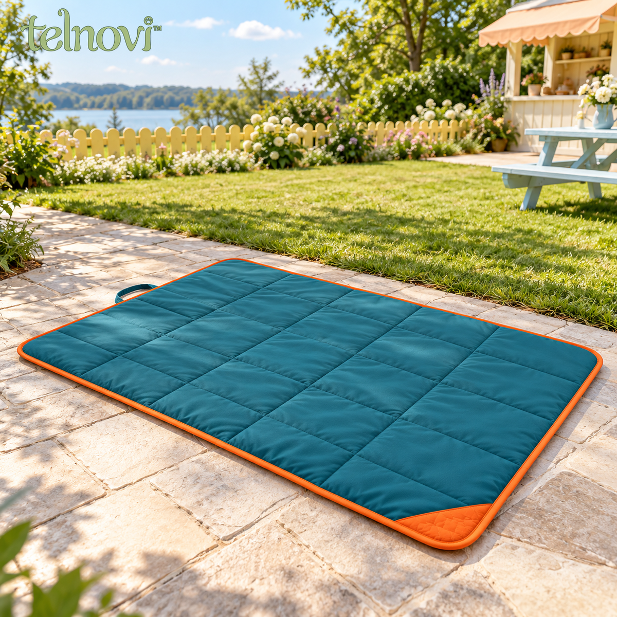 telnovi™ TrailPause Packable Dog Travel Mat, Roll-Up Padded Rest Pad with Carry Handle, 36 × 24 Inches