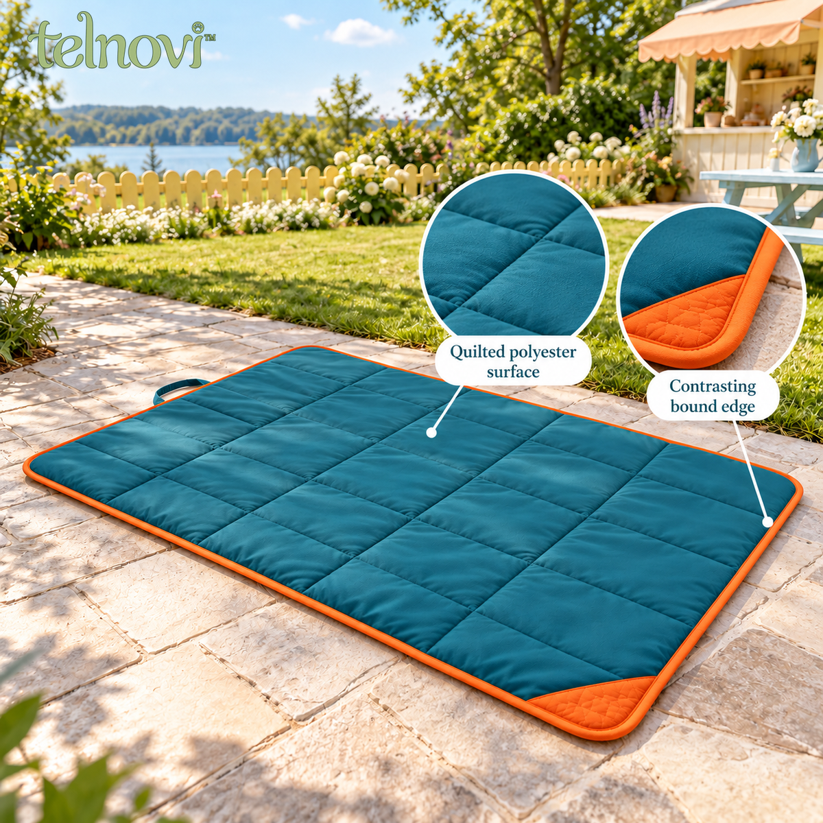 telnovi™ TrailPause Packable Dog Travel Mat, Roll-Up Padded Rest Pad with Carry Handle, 36 × 24 Inches