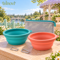 telnovi™ SipStop Collapsible Dog Travel Bowl Set, Two 3-Cup Silicone Bowls with Zippered Carry Pouch